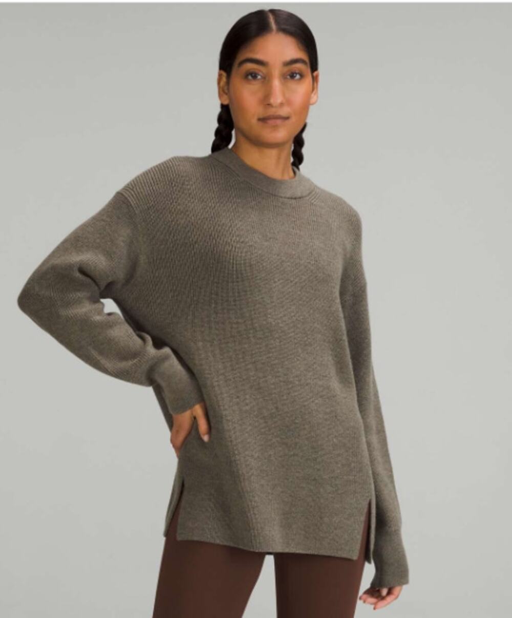 Lululemon Merino Wool-Blend Ribbed Crewneck Sweater Heathered Nomad Size 6